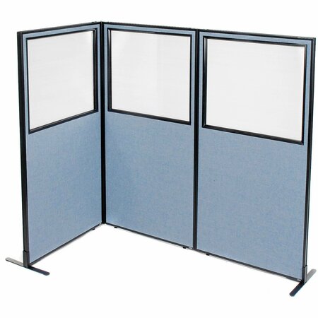 INTERION BY GLOBAL INDUSTRIAL Interion Freestanding 3-Panel Corner Room Divider w/Partial Window 36-1/4inW x 72inH Panels Blue 695045BL
